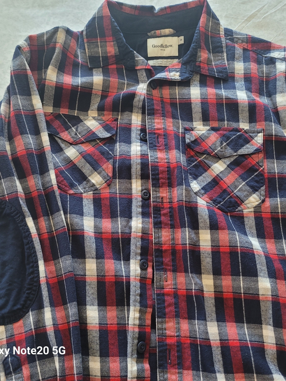 Goodfellow & Co Red, Navy and White Plaid Long Sleeve Shirt